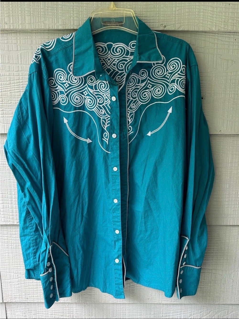 Coofandy Mens Embroidered Western Rodeo Cowboy Button Ftont Shirt~XL